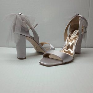 Badgley Mischka Women's Kim Lavender Satin BHLDN Block Heel Tulle Bow Shoes 8.5